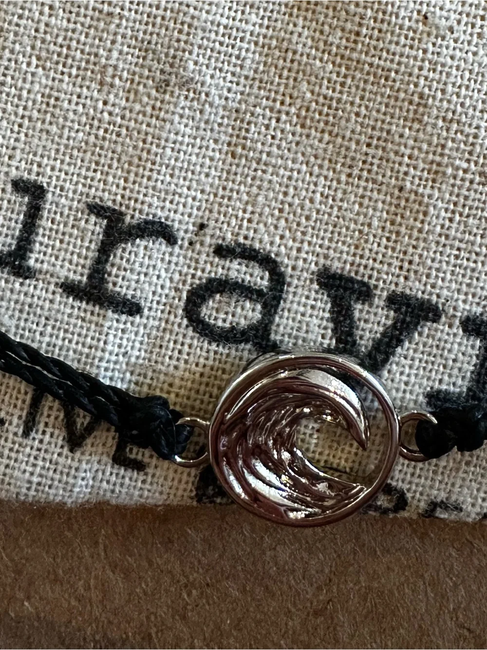 PURA VIDA Silver Swell Charm On Black Bracelet NEW Unisex Last one!